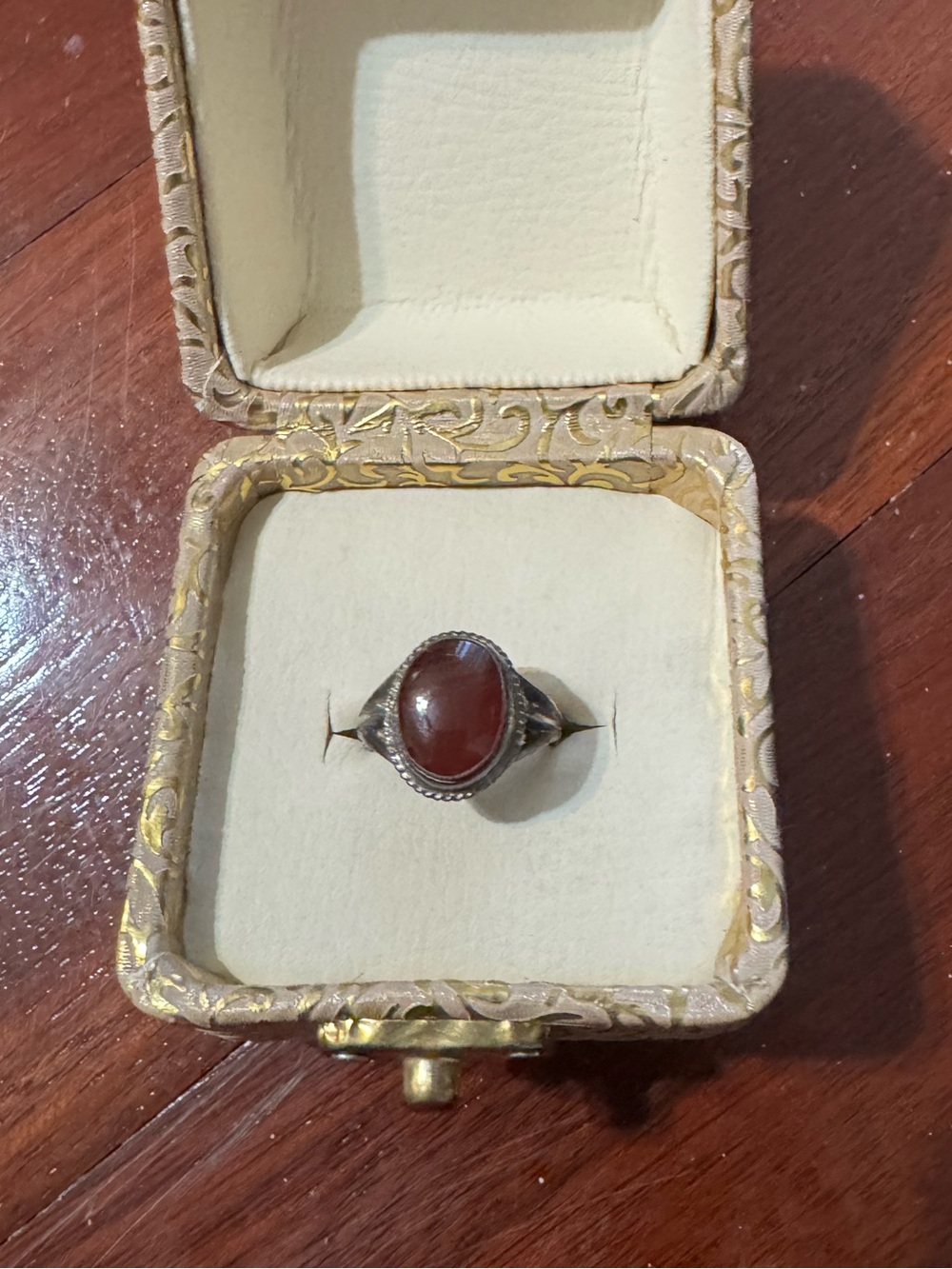 Agheta stone genuine Sterling Silver Filigree Ring